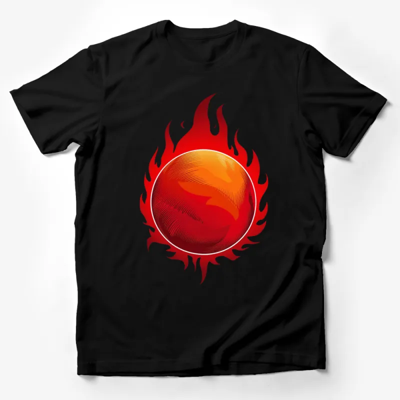 Fiery Red Flame Graphic T-Shirt, Bold Fireball Design, Unisex Casual Wear Male T-Shirt