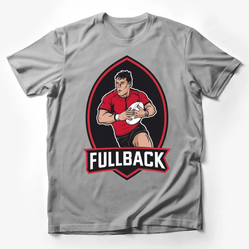 Fullback Rugby Player Graphic T-Shirt, Athletic Sports Tee, Bold Red and Black Design, Casual Sports Apparel Male T-Shirt