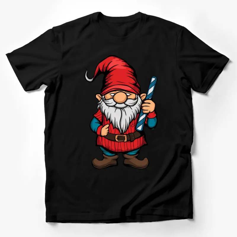 Cartoon Garden Gnome T-Shirt, Cute Fantasy Graphic Tee, Unisex Red and Blue Shirt Male T-Shirt