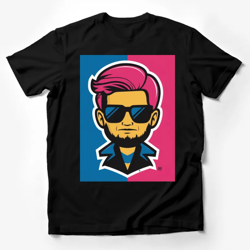 Stylish Male Avatar Pink Hair Cool Sunglasses Funky T-Shirt Design Male T-Shirt