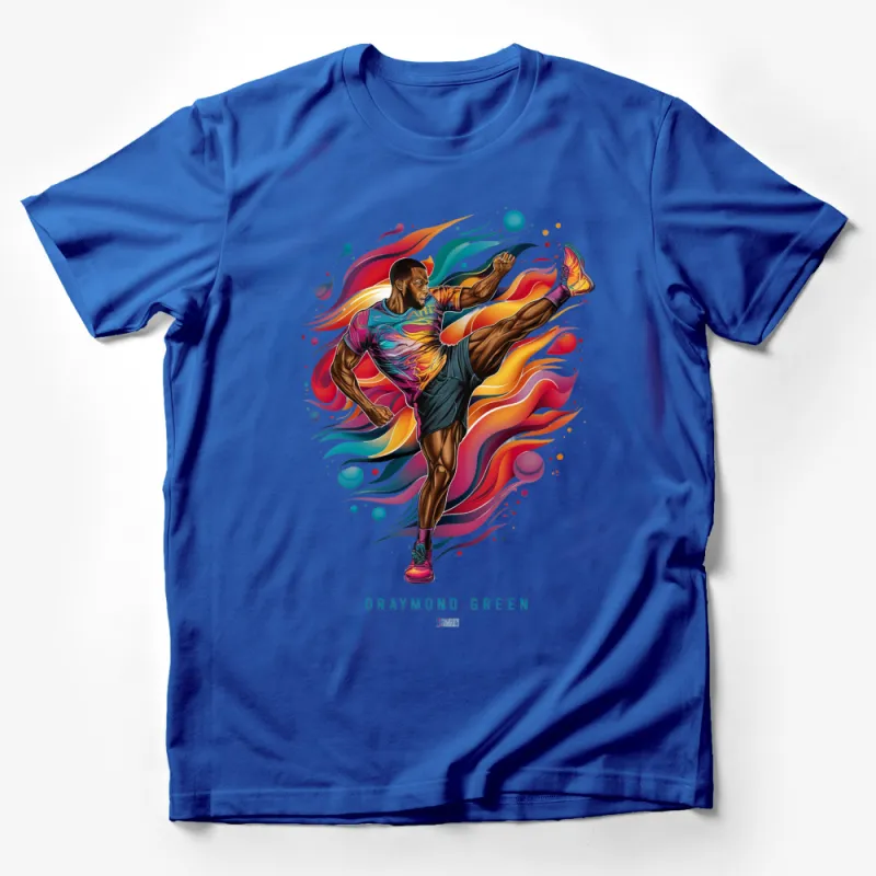 Colorful Abstract Basketball Player Graphic T-Shirt, Vibrant Sportswear Athletic Tee, Unisex Fashion Male T-Shirt