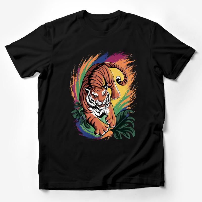 Vibrant Tiger Graphic Tee, Colorful Jungle Animal Design, Unisex T-Shirt, Wildlife Illustration, Summer Casual Wear for All Male T-Shirt