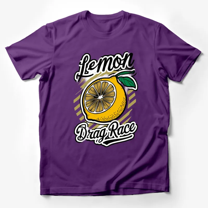 Lemon Drag Race Graphic Tee, Fun Citrus Fruit Design T-Shirt, Vintage Style Retro Lemon Shirt for Casual Wear Male T-Shirt