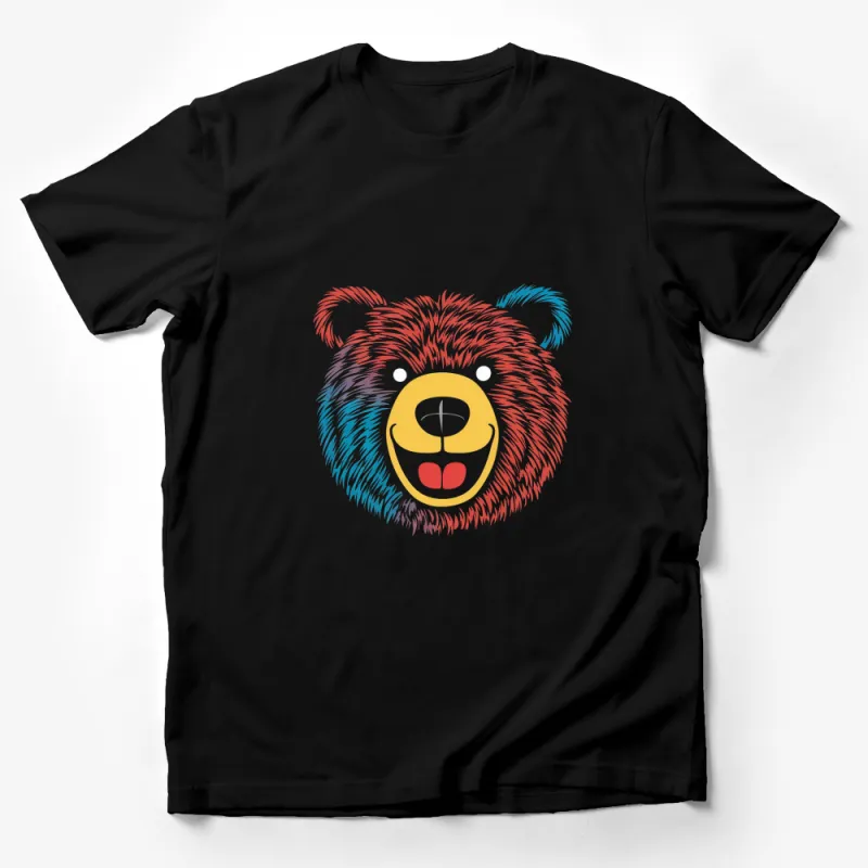 Colorful Bear Face T-Shirt, Abstract Art Style Bear Graphic Tee, Unique Animal Design Casual Top Male T-Shirt