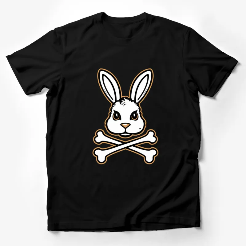 White Rabbit Skull and Crossbones Cute Graphic Tee, Bunny Pirate T-Shirt, Unisex Male T-Shirt