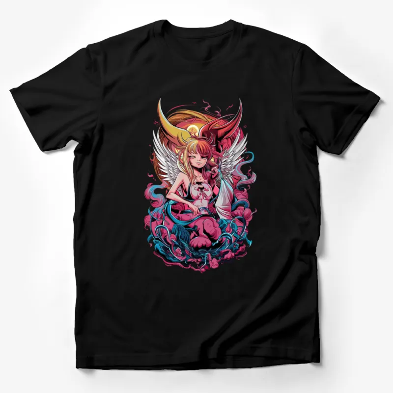 Angelic Fantasy Art T-Shirt, Vibrant Anime Style Design, Colorful Winged Character, Unique Graphic Tee for All Ages Male T-Shirt