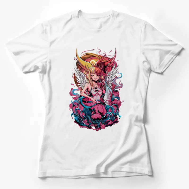 Angelic Fantasy Art T-Shirt, Vibrant Anime Style Design, Colorful Winged Character, Unique Graphic Tee for All Ages Female T-Shirt