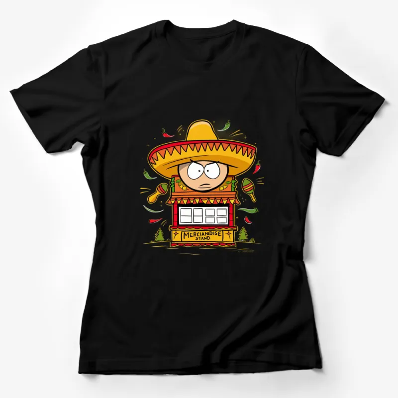 Cartoon Sombrero Character T-Shirt, Funny Hat Design, Mexican Theme Stand Graphic Tee Female T-Shirt