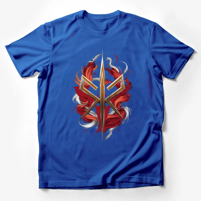 Abstract Red and White Swirl Design Gold Symbol T-Shirt, Stylish Unisex Graphic Tee Male T-Shirt