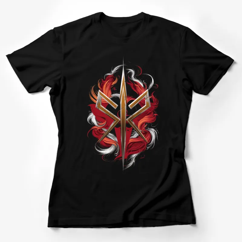 Abstract Red and White Swirl Design Gold Symbol T-Shirt, Stylish Unisex Graphic Tee Female T-Shirt