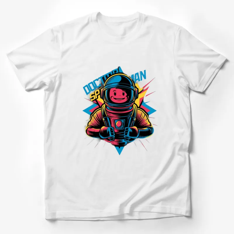 Colorful Astronaut T-Shirt, Retro Space Man Graphic Tee, Fun Outer Space Clothing, Unisex Male T-Shirt