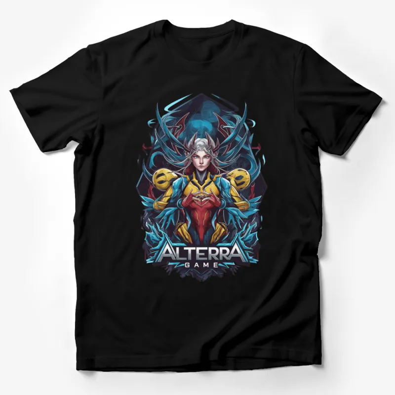 Alterra Game Fantasy Elf Warrior Graphic T-Shirt, Colorful Artistic Design, Unisex Tee for Gamers Male T-Shirt