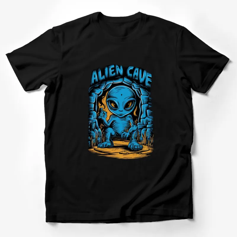 Alien Cave Graphic T-Shirt, Blue Sci-Fi Artwork, Unique Extraterrestrial Design, Unisex Tee Male T-Shirt