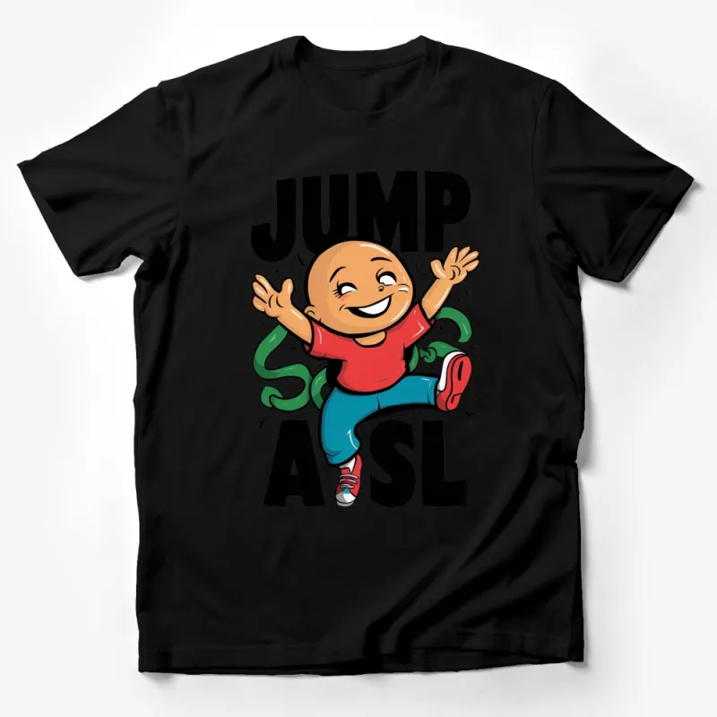 Jump ASL Animated Baby Sign Language T-Shirt, Vibrant Comic Style Tee for Kids Male T-Shirt