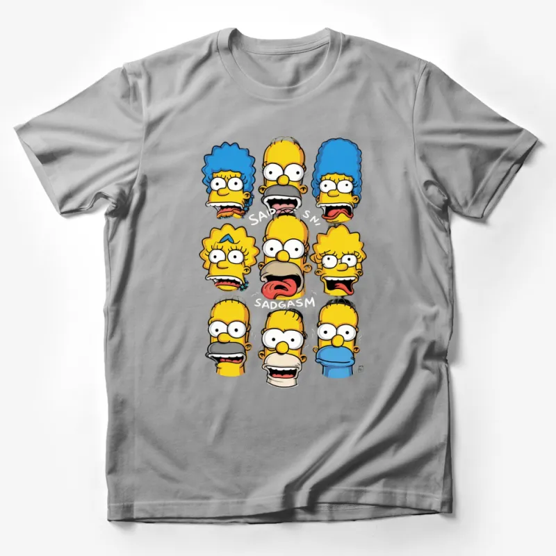 Funny Cartoon Family Faces Yellow T-Shirt, Unisex Cartoon Graphic Tee, Gift for Cartoon Enthusiasts Male T-Shirt