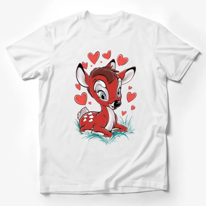 Cute Deer Cartoon T-Shirt, Kids Love Animal Tee, Heart Graphics, Perfect Gift Idea Male T-Shirt