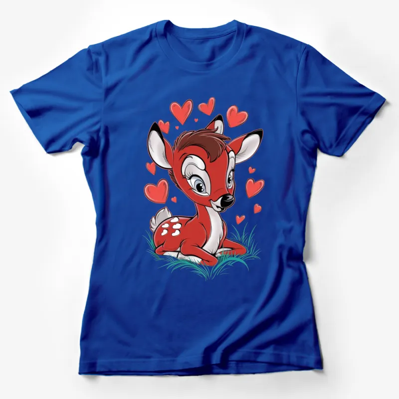 Cute Deer Cartoon T-Shirt, Kids Love Animal Tee, Heart Graphics, Perfect Gift Idea Female T-Shirt