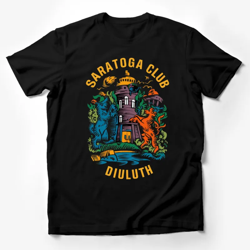 Saratoga Club Duluth T-Shirt, Colorful Artwork Graphic Tee, Vintage Inspired Design, Unisex Apparel Male T-Shirt