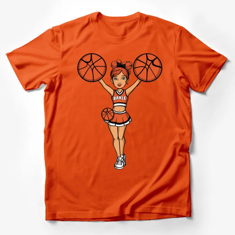 Cheerleader Girl Cartoon T-Shirt, Cute Sports Fan Graphic Tee, Girls' Athletics Casual Wear Male T-Shirt