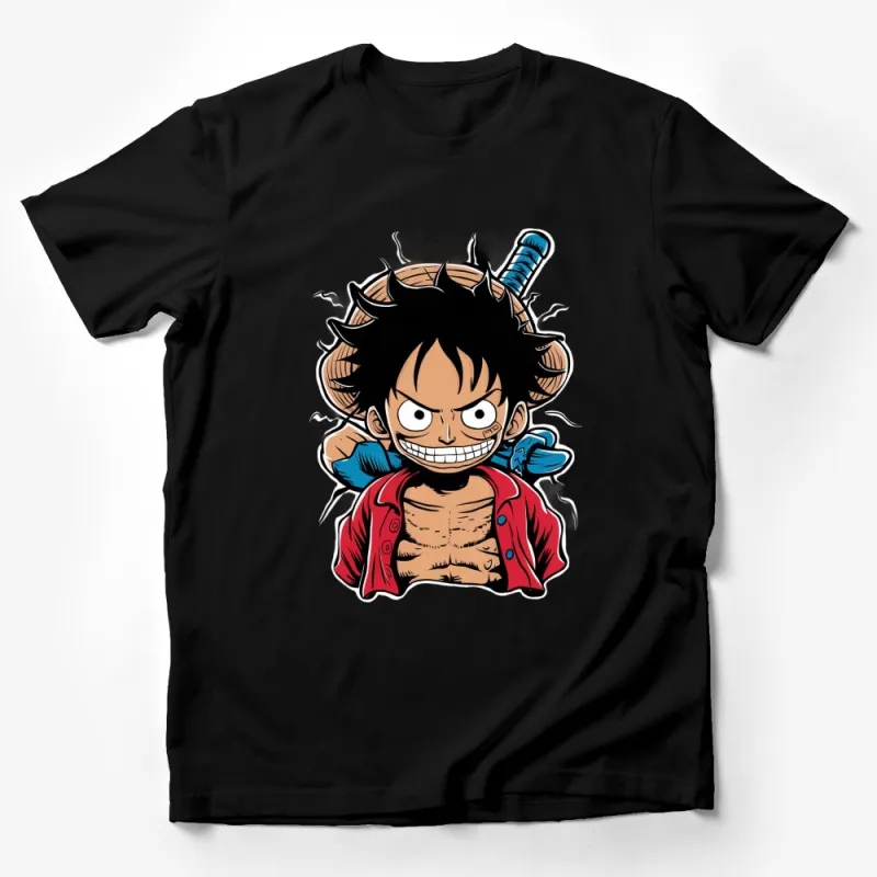 Anime Pirate Boy Graphic T-Shirt, Cool Manga Character Tee, Colorful Cartoon Print Shirt for Fans Male T-Shirt