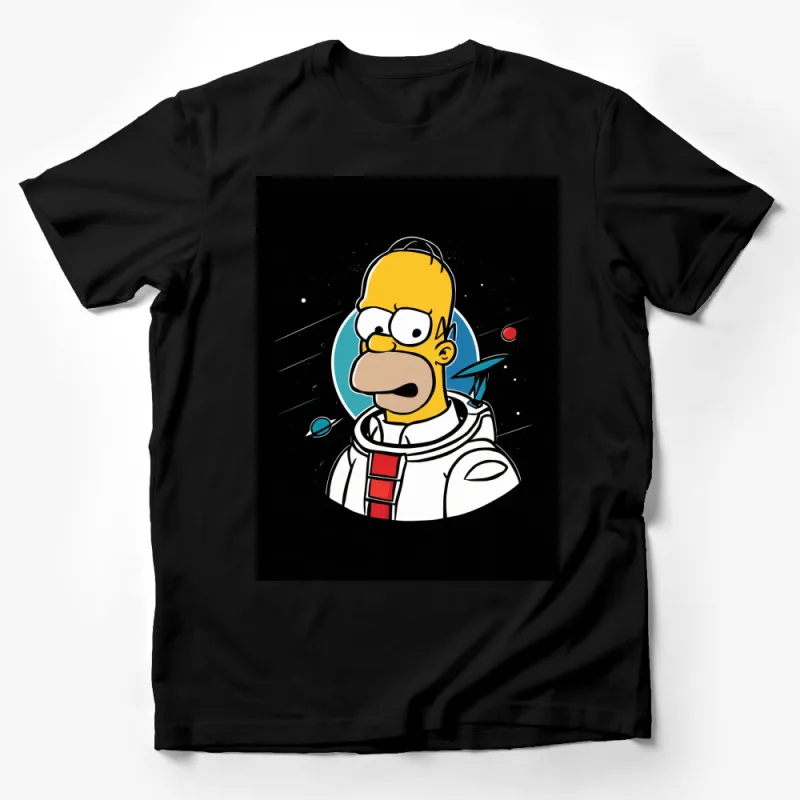 Homer Simpson Space Adventure Graphic Tee, Cartoon Character Astronaut T-Shirt, Fun Pop Culture Apparel Male T-Shirt