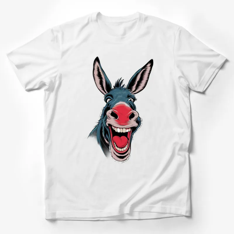 Funny Donkey Face T-Shirt, Blue and Red Cartoon Animal Graphic Tee, Unisex Adult Clothing, Unique Gift Idea Male T-Shirt