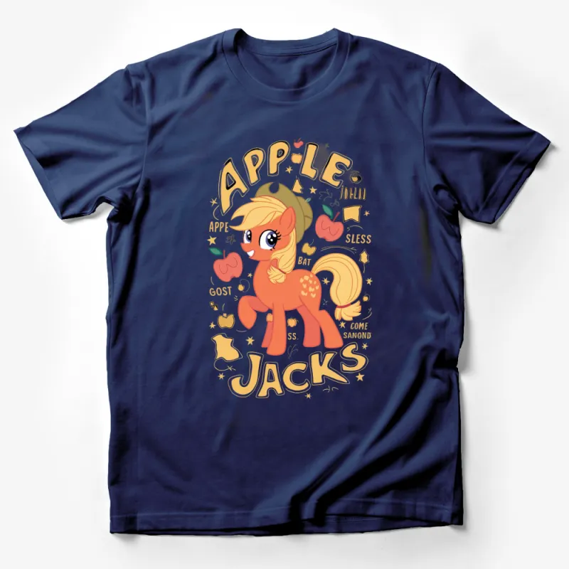 Apple Jacks Cartoon Pony T-Shirt, Cute Pony Graphic Tee, Kids' Fun Colorful T-Shirt, Unisex Youth Apparel Male T-Shirt