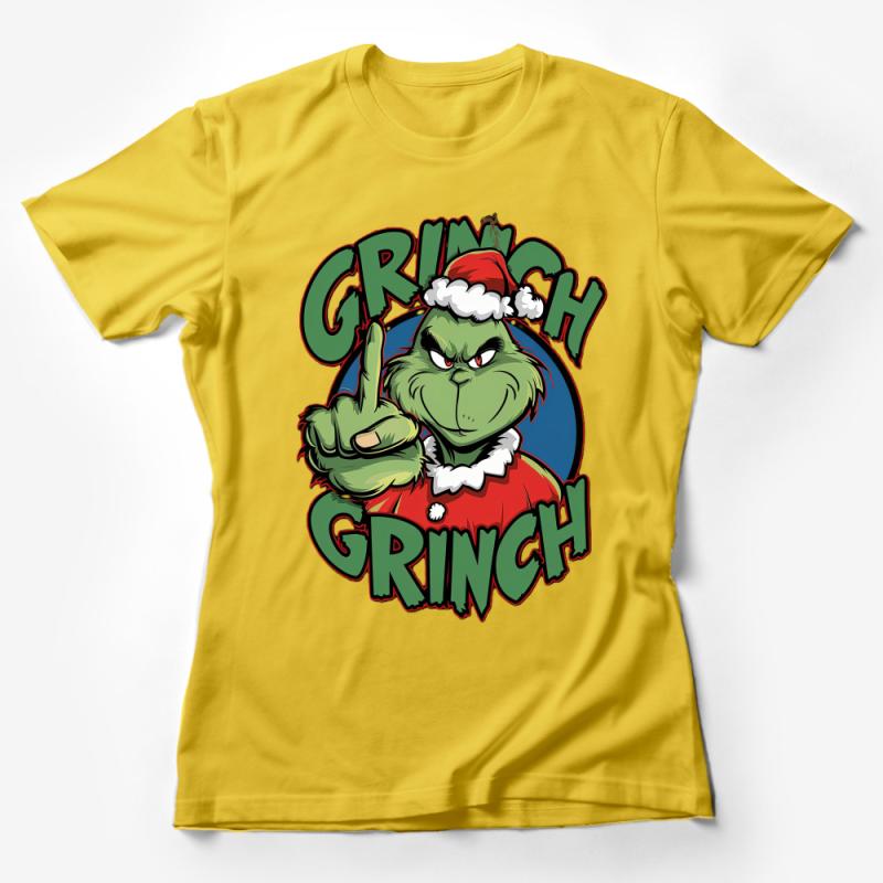 Funny Grinch Themed Christmas T-Shirt, Unisex Holiday Tee, Festive Grinchmas Shirt, Santa Hat Graphic Female T-Shirt