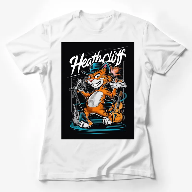 Vintage Heathcliff Cat T-Shirt, Retro Cartoon Cat with Guitar Graphic Tee, Unisex Music Lover Apparel Female T-Shirt