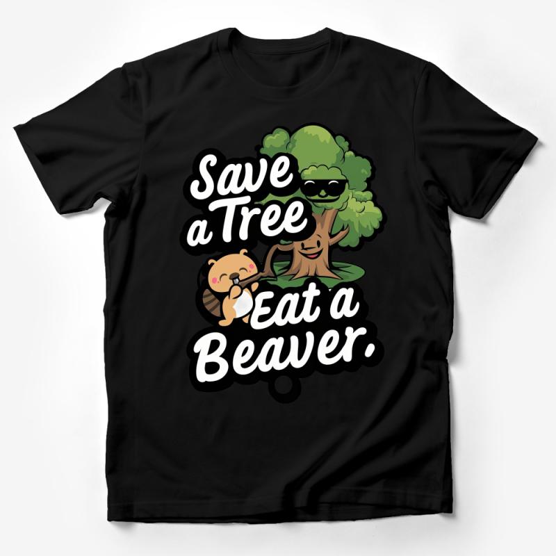 Save a Tree Eat a Beaver Graphic Tee, Funny Nature Conservation T-Shirt, Unisex Eco-Friendly Shirt, Cartoon Animal Lover Gift Male T-Shirt