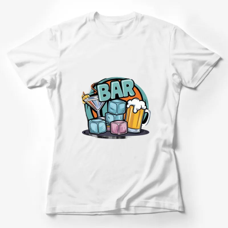 Bar Themed T-Shirt, Colorful Drinks Graphics, Cocktail and Beer, Casual Wear Unisex Female T-Shirt