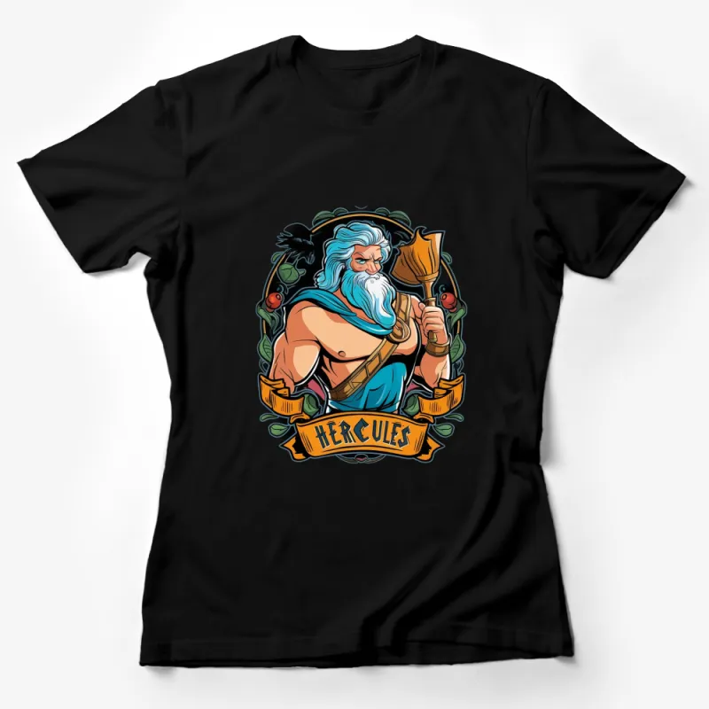 Hercules Cartoon Character T-Shirt, Blue and Gold, Classic Greek Mythology Apparel, Strong Man Graphic Tee Female T-Shirt