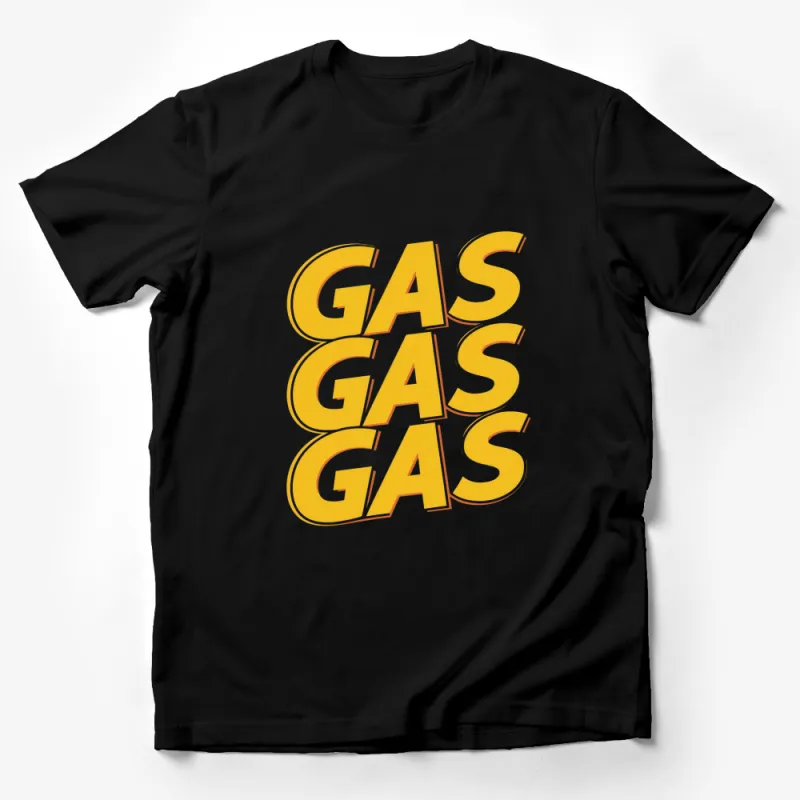 Bold Yellow GAS GAS GAS Graphic T-Shirt, Unisex Modern Pop Tee, Unique Typography Shirt, Eye-catching Design Male T-Shirt