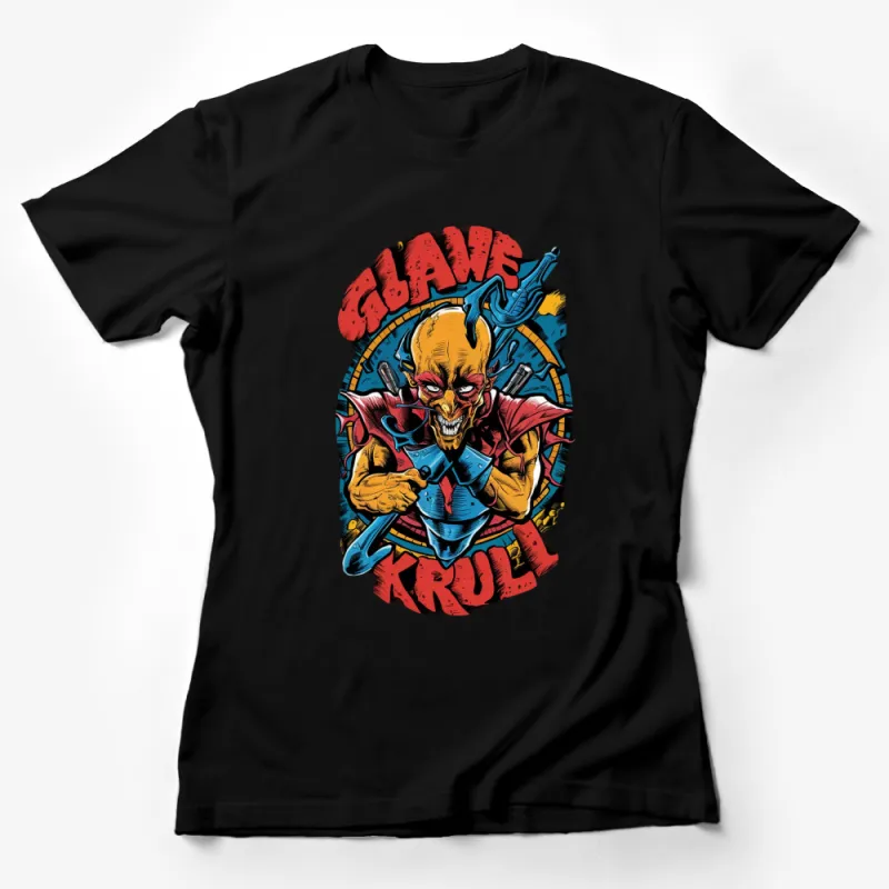 Slayer Krull Graphic T-Shirt, Bold Comic Style Skull and Swords Design, Unisex Tee Female T-Shirt