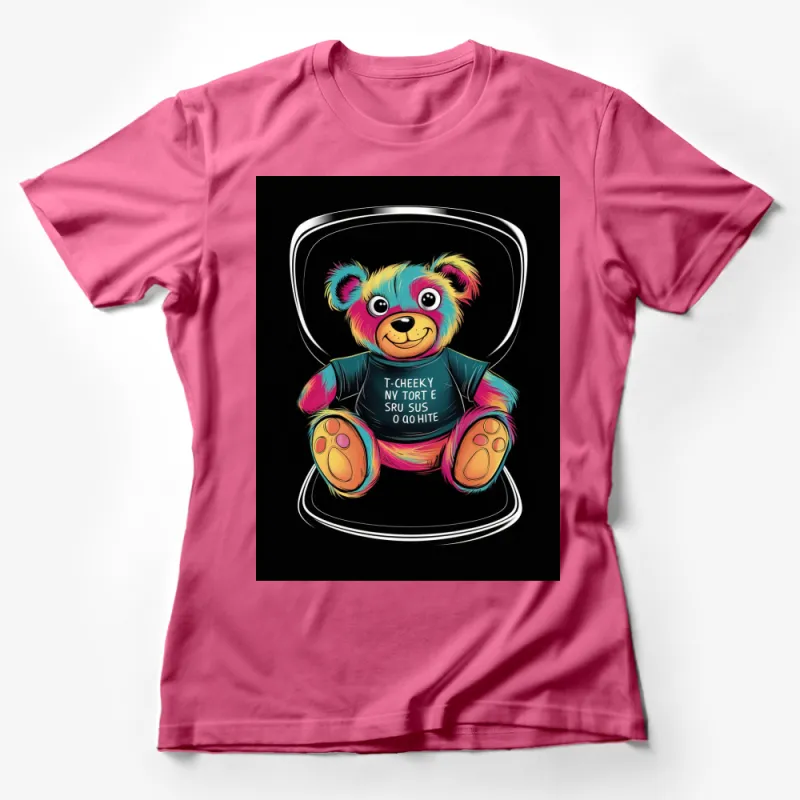 Colorful Teddy Bear T-Shirt, Vibrant Kids Graphic Tee, Cute Rainbow Bear Shirt Female T-Shirt