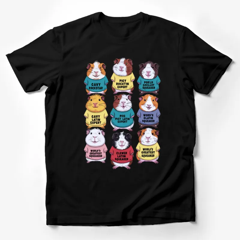 Cute Guinea Pig T-Shirt, Colorful Cartoon Cavy Tees, Animal Lover Gift, Unique Pet Illustration Apparel Male T-Shirt