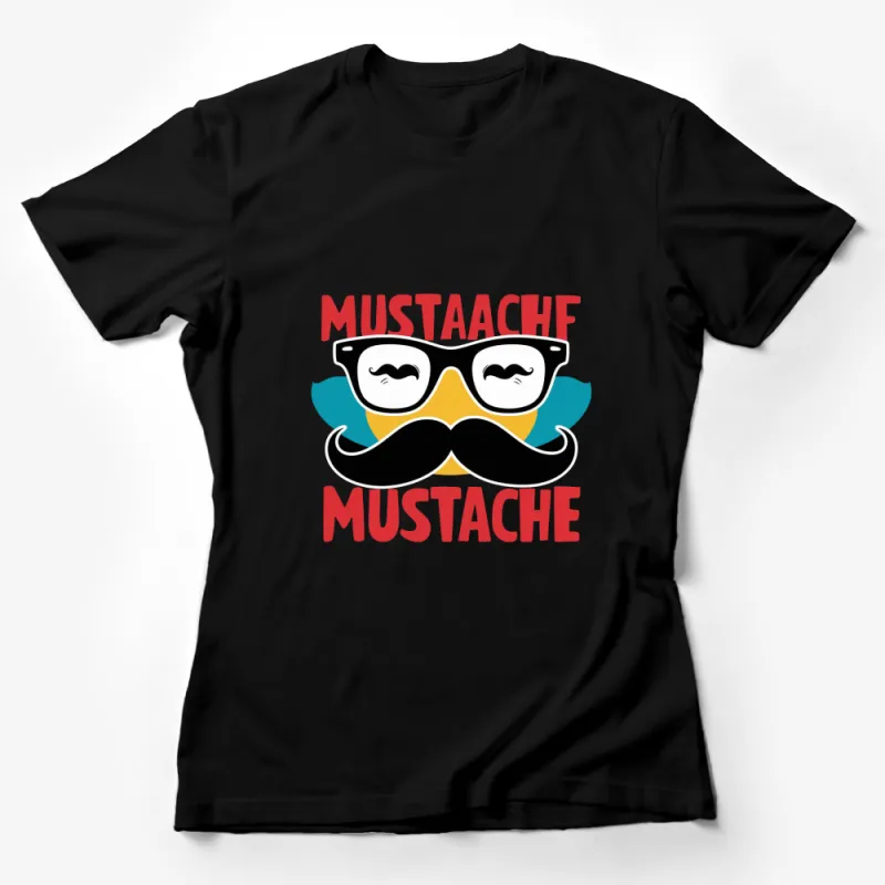 Fun Mustache and Glasses T-Shirt, Hipster Style Graphic Tee, Unisex Casual Wear Female T-Shirt