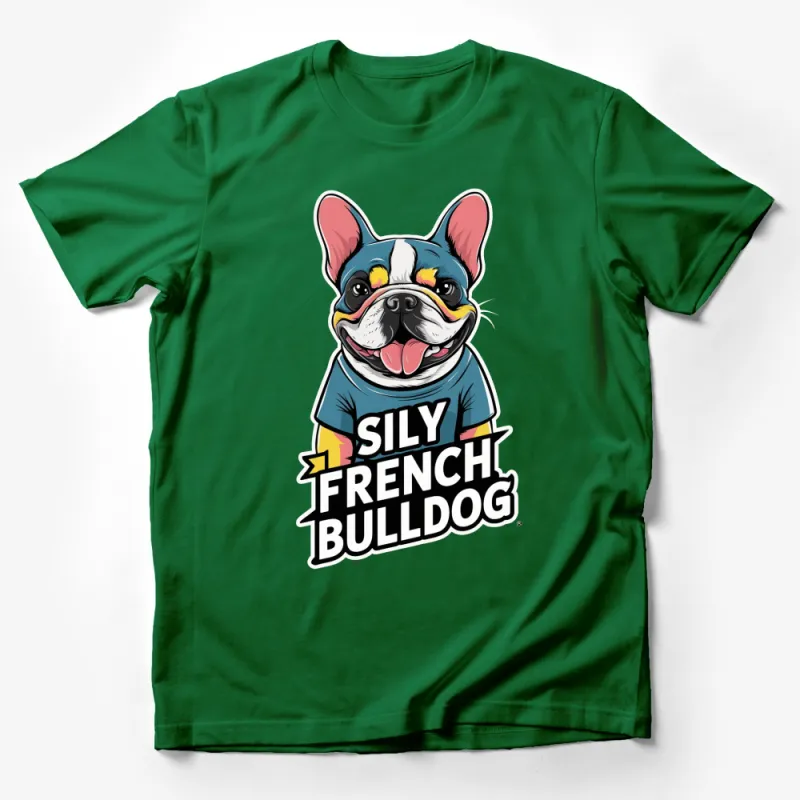 Silly French Bulldog T-Shirt, Colorful Dog Face Graphic Tee, Pet Lovers Casual Apparel Male T-Shirt