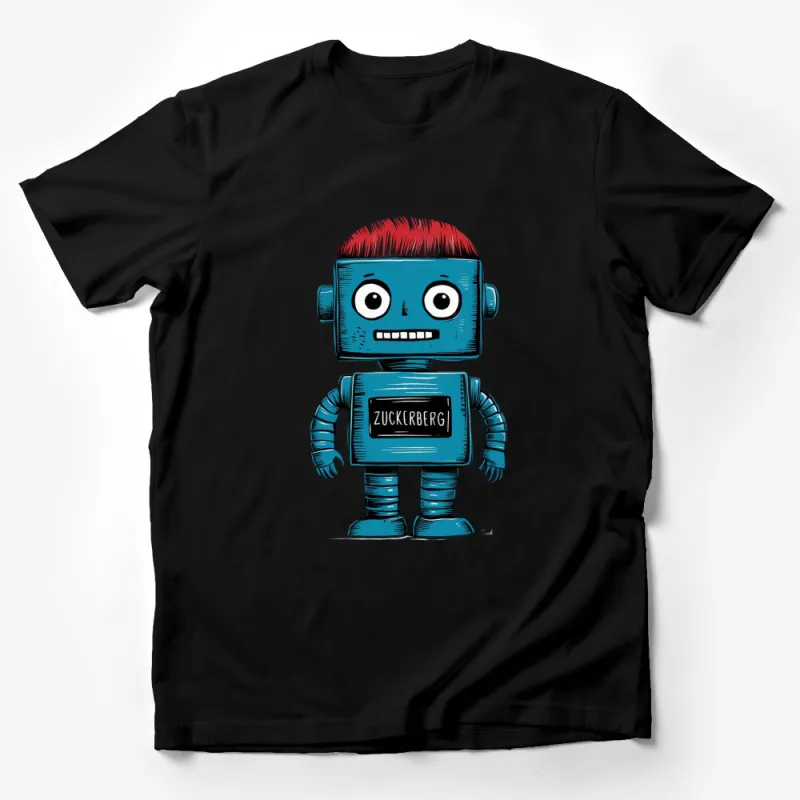 Vintage Robot Zuckerberg Graphic Tee, Blue and Red Robot Design Unisex T-Shirt Male T-Shirt