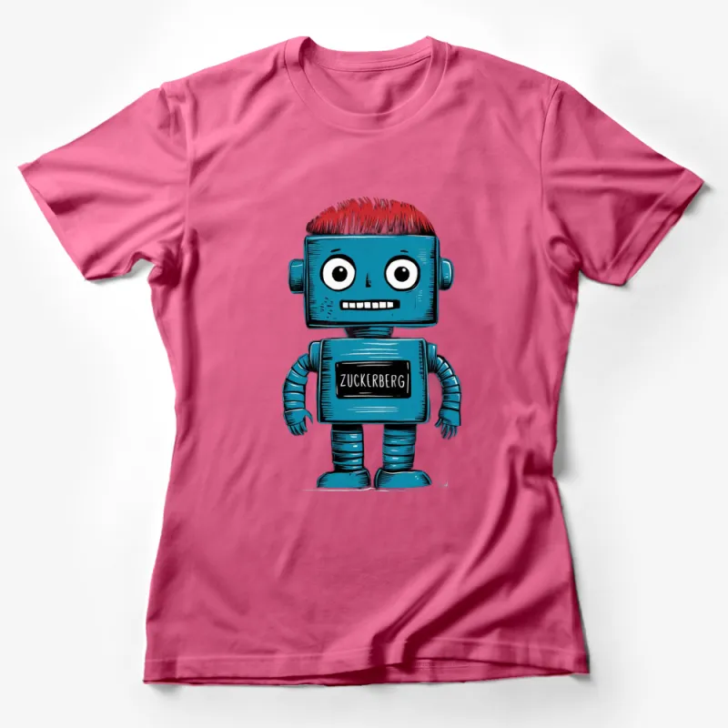 Vintage Robot Zuckerberg Graphic Tee, Blue and Red Robot Design Unisex T-Shirt Female T-Shirt