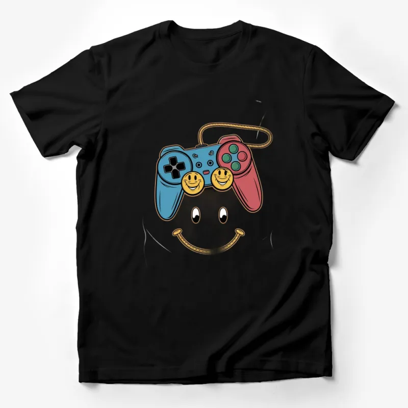 Fun Gamer T-Shirt with Colorful Controller and Smiley Face Design, Unique Gaming Apparel Male T-Shirt