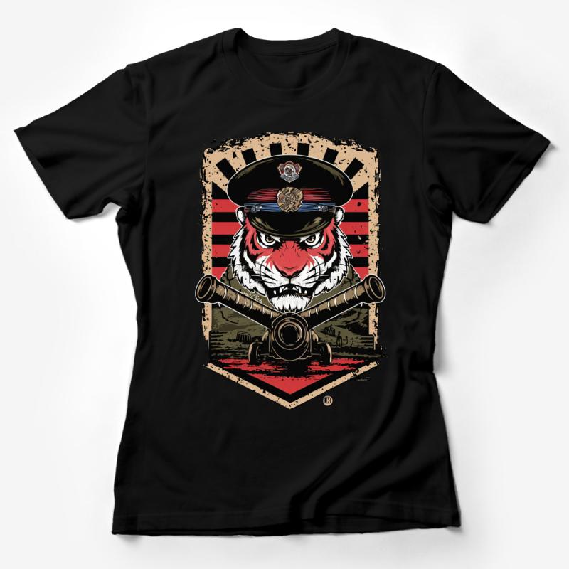 Vintage Tiger Military Graphic Tee, Striped Design, Retro Style T-Shirt, Cool Army Inspired Unisex Top Female T-Shirt