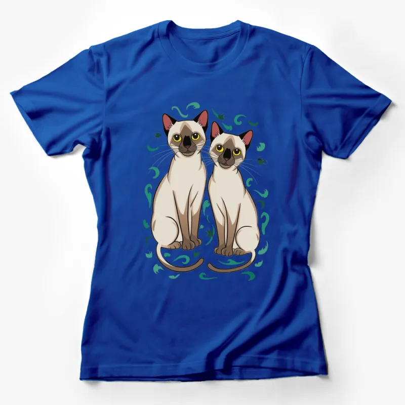 Cute Siamese Cats T-Shirt, Twin Cats Graphic Tee, Animal Lovers Gift, Unisex Adult Clothing Female T-Shirt