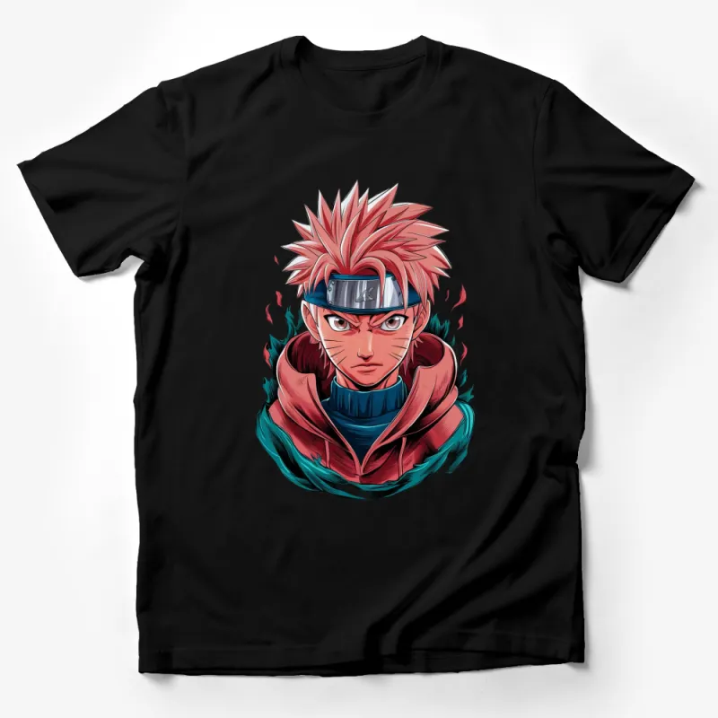 Anime Ninja Warrior T-Shirt, Bright Red and Blue, Manga Character Top, Casual Wear, Unisex Graphic Tee, Gift for Anime Fans Male T-Shirt