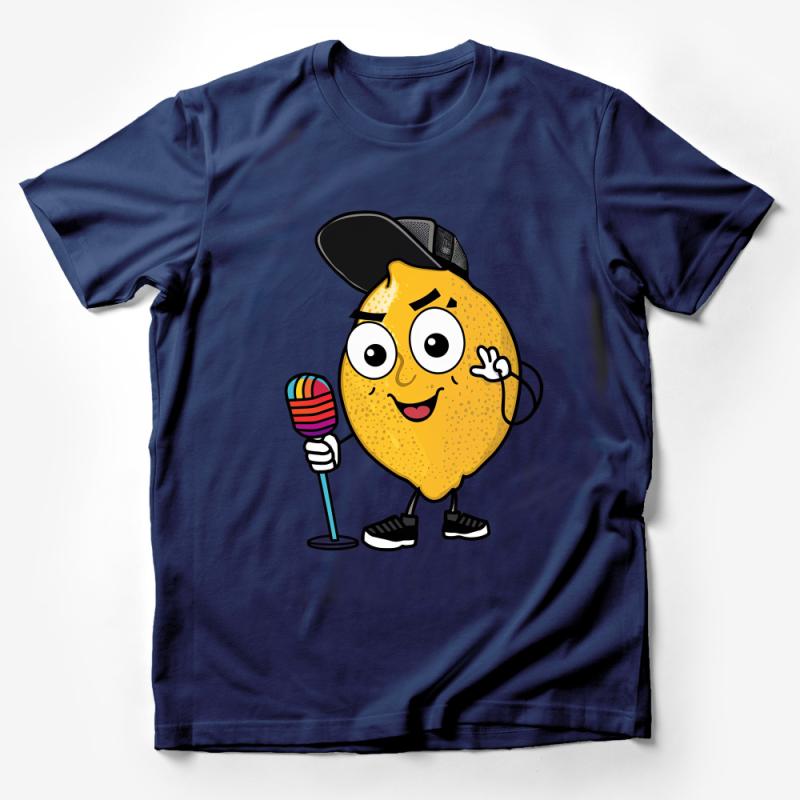 Cartoon Lemon Singer T-Shirt, Cute Fruit Character Tee, Unisex Graphic Shirt, Fun Quirky Gift Idea Male T-Shirt