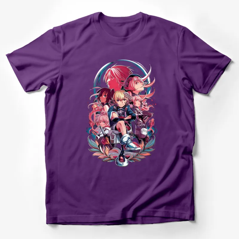 Anime Character Group Art T-Shirt, Colorful Manga Design, Unisex Fashion Tee, Vibrant Youthful Top, Gift for Anime Fans Male T-Shirt