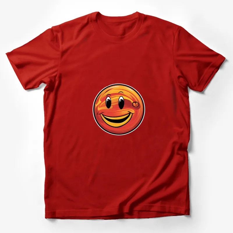 Smiley Face T-Shirt, Happy Emoticon Graphic Tee, Bright Red Orange Casual Shirt Male T-Shirt