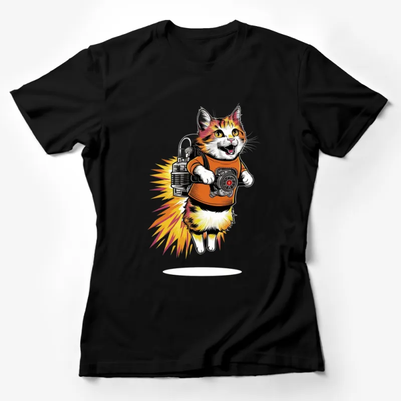 Unique Cat Astronaut T-Shirt, Space Kitty with Jetpack, Unisex Graphic Tee, Cool Animal Design Shirt Female T-Shirt