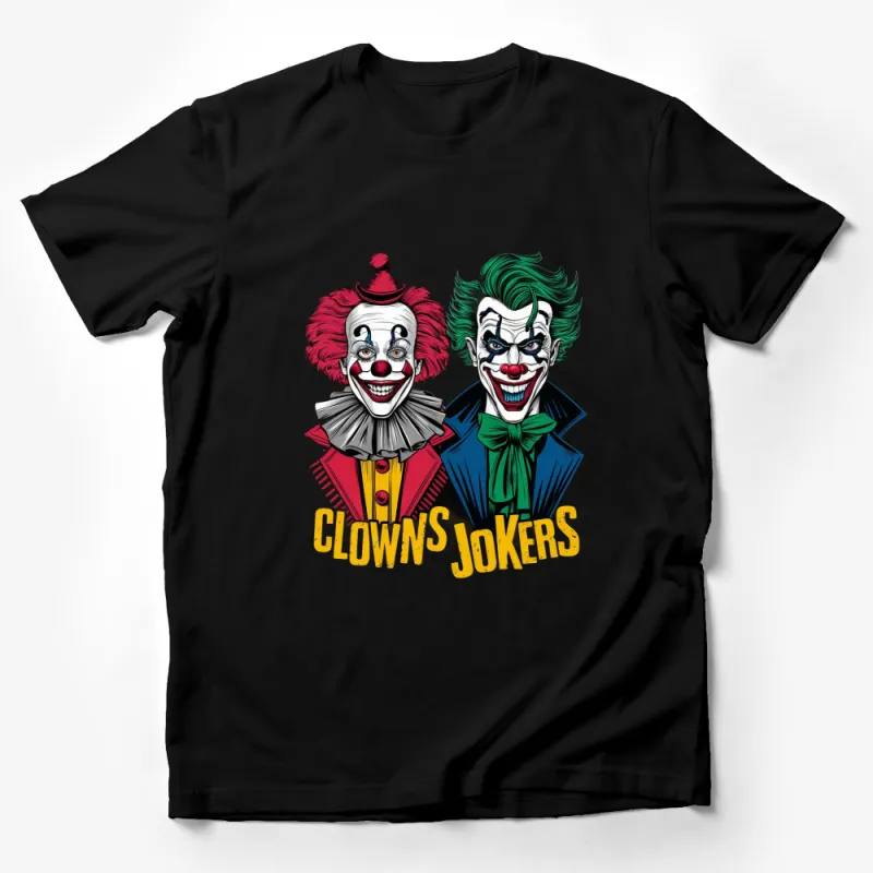 Clown and Joker Themed T-Shirt, Colorful Comic Villains Graphic Tee, Unisex Casual Wear Male T-Shirt