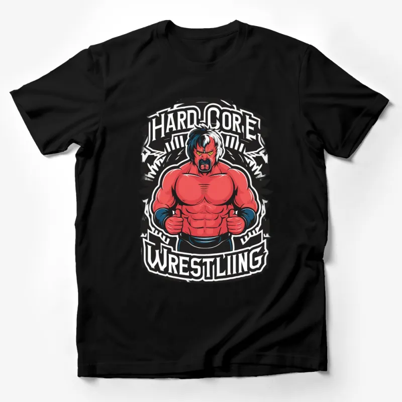 Hardcore Wrestling Fan T-Shirt, Men's Gym Wear, Bodybuilding Graphic Tee, Red and Black Male T-Shirt